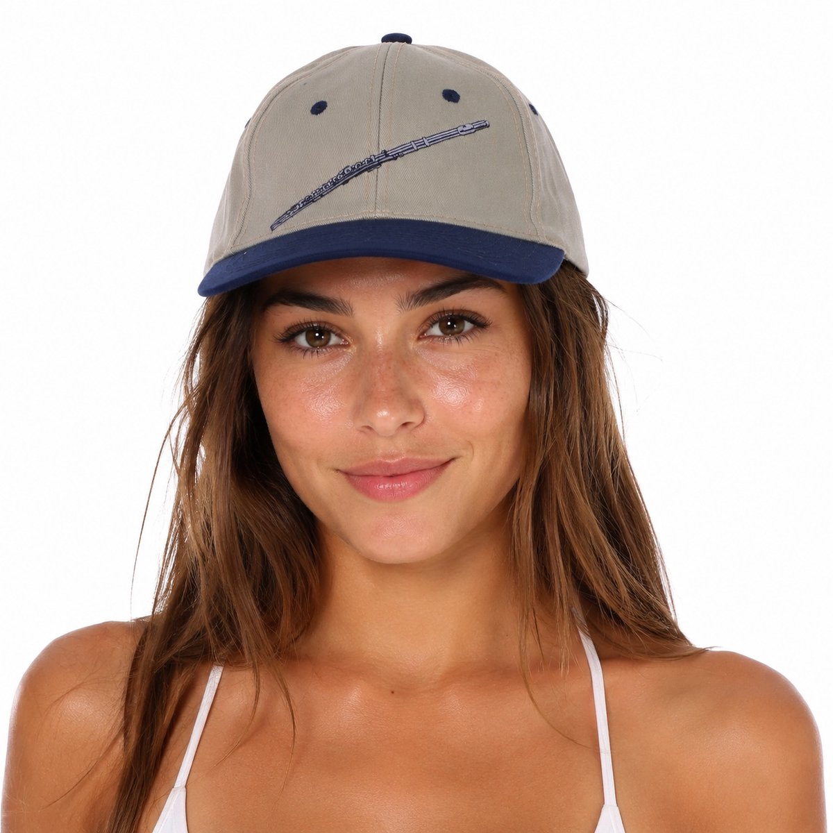 Baseball cap met geborduurde fluit, khaki/marineblauw