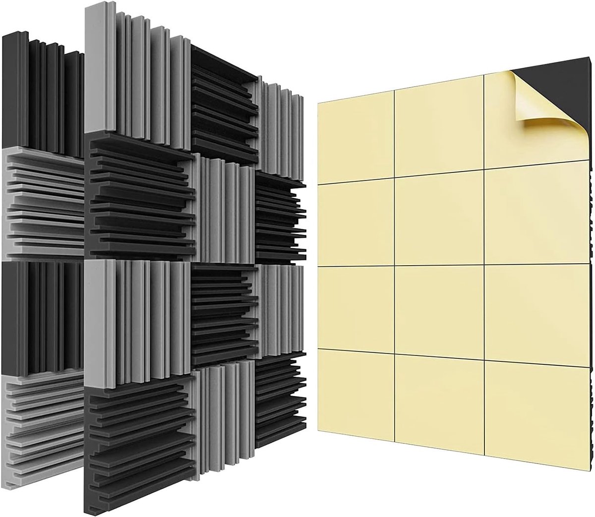 Geluidsdichte Schuimpanelen - Akoestisch Schuim - Geluidsverbetering Ruimte - Hoge Dichtheid Absorptie - 24 Stuks 30x30cm - Zwart/Grijs