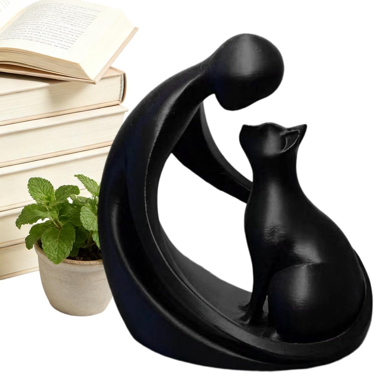 Kattendecoratie - Mens kat beeldje - Woonkamer decoratie - 3D-print kunstwerk - 115 cm hoog - Zwart