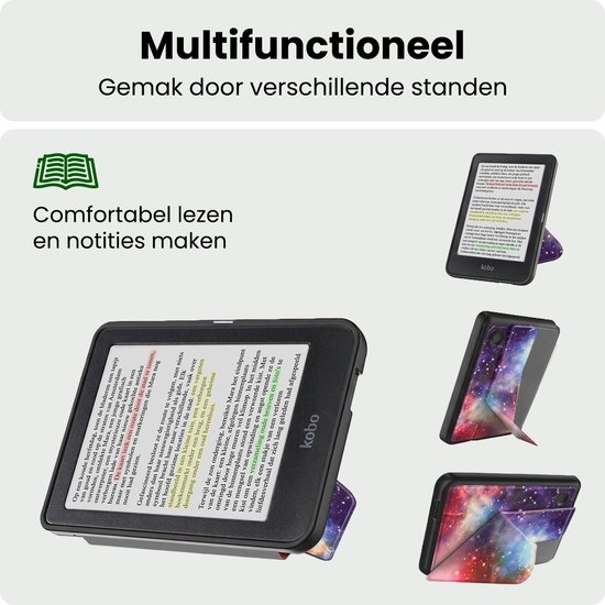 Hoes Geschikt voor Kobo Clara BW Hoesje Bookcase Cover Hoes Trifold Met Screenprotector - Hoesje Geschikt voor Kobo Clara BW Hoes Cover Case - Galaxy — afbeelding 3