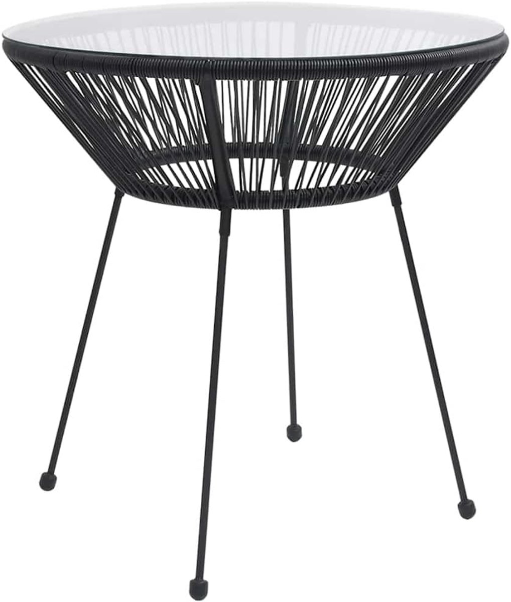 Tuintafel Rotan - Buitentafel Glas - Buiten Zitten - Onderhoudsvriendelijk - 70 x 74 cm - Zwart