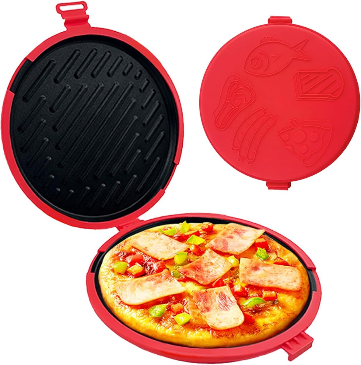 Magnetron Grill Pan - Sandwich Maker Pan - Snel Maaltijden Bereiden - Non-stick Coating - 26.5x23.8x3.4cm - Rood