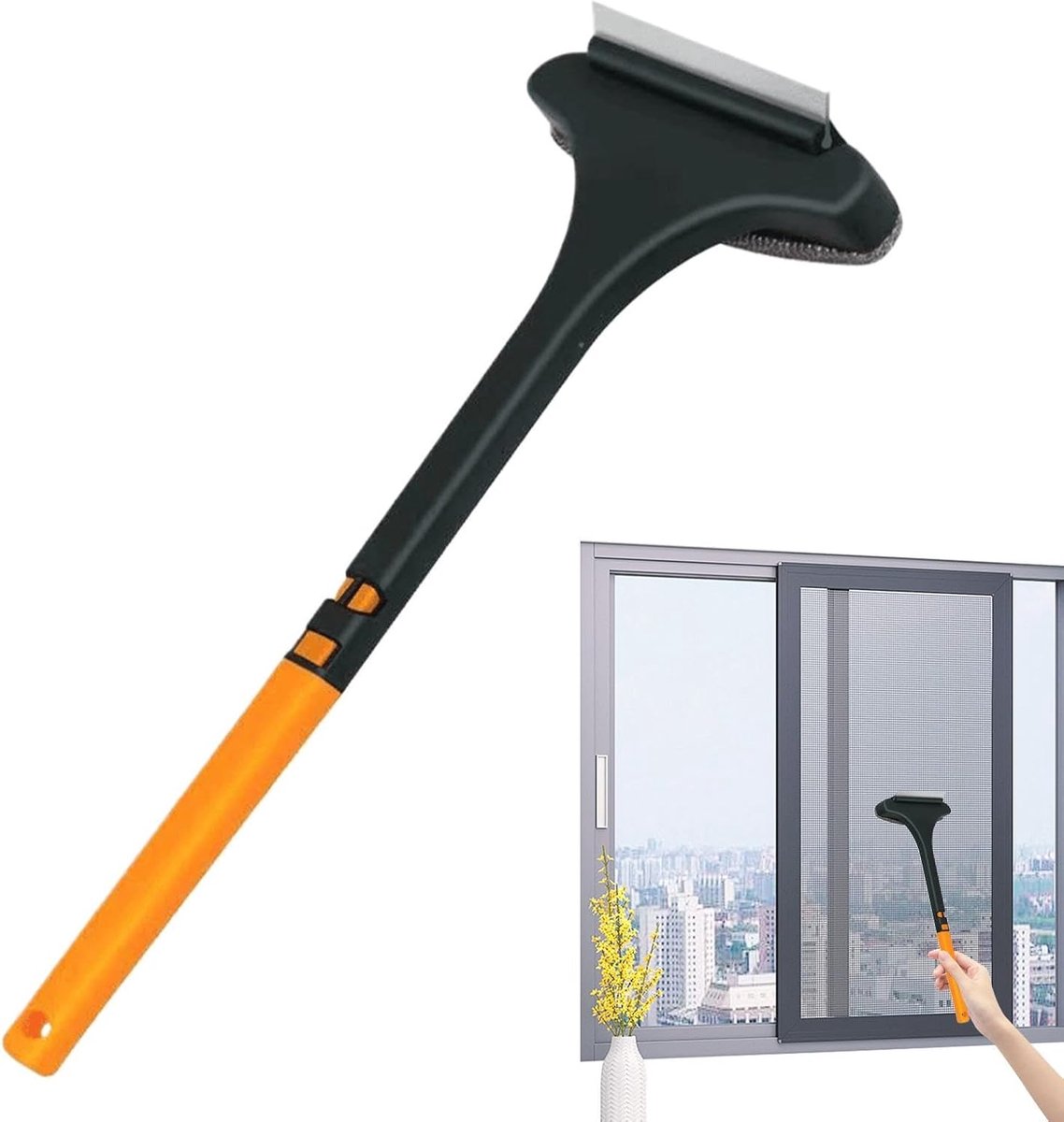 Raamscherm reiniger - Multifunctioneel gereedschap - Glas en schermen - Dubbele functie borstel rakel - Niet gespecificeerd - Geel