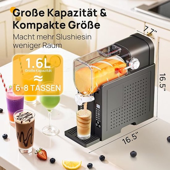 Slush Machine 2 Liter – Thuis Slushiemaker met Compressor – Zelfreinigende Slushi Maker – 6 Programma’s voor Slush, Milkshake, Frappé en Cocktails – LED Display – Zonder IJs Nodig – Zwart AD03 — afbeelding 3