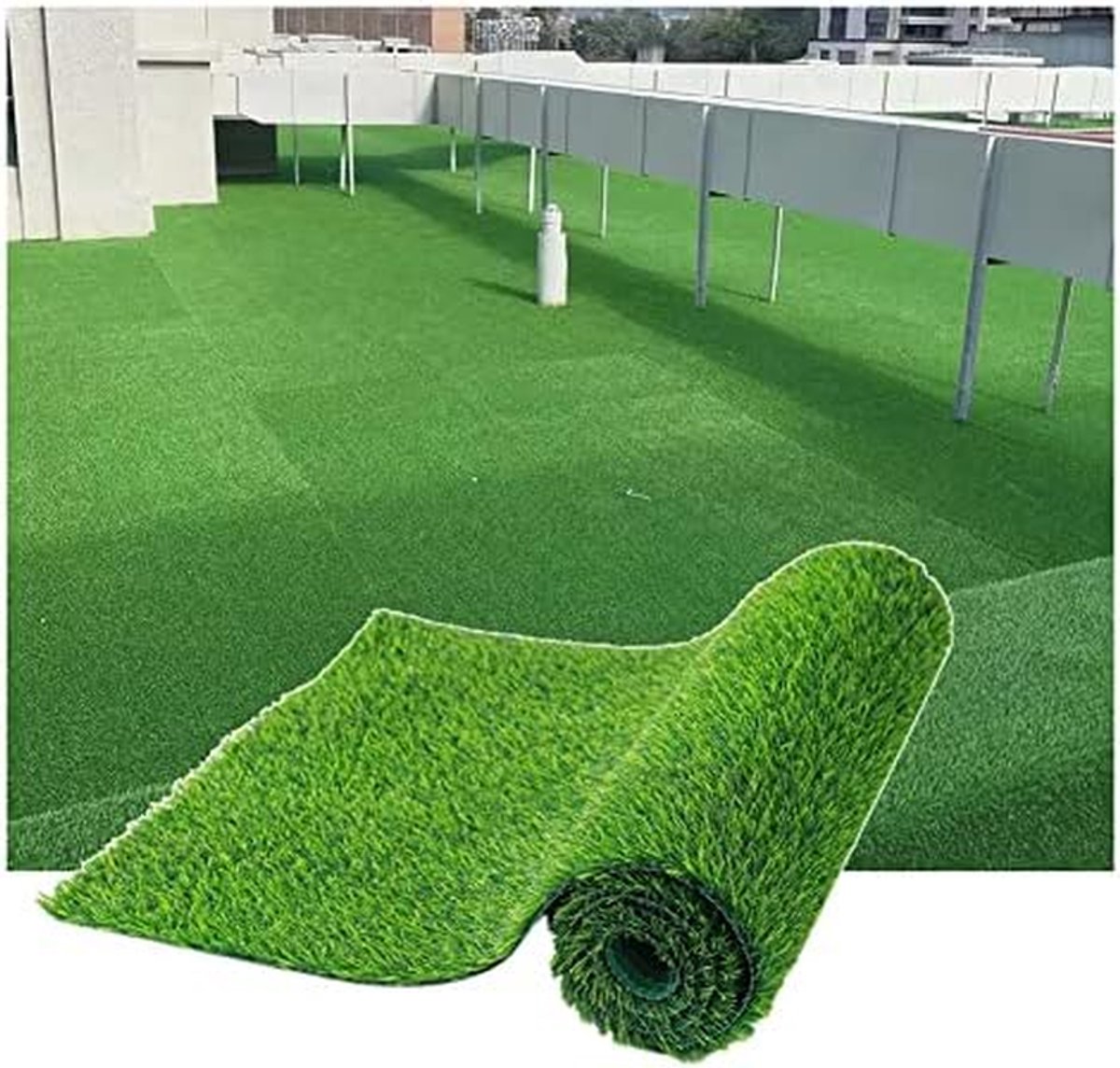 Kunstgras Mat - Gazontapijt Buiten - Terras Aankleden - Met Drainagegaten - 1 x 15 meter - Groen