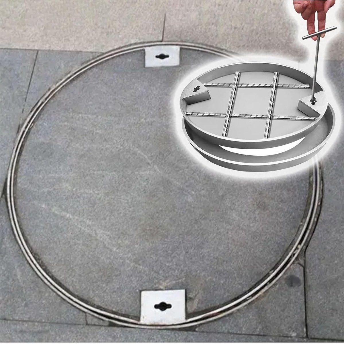 Afdekplaat RVS - Putdeksel Frame - Ondergrond Afwerken - Onzichtbaar Ontwerp - 300 mm Diameter - Zilver