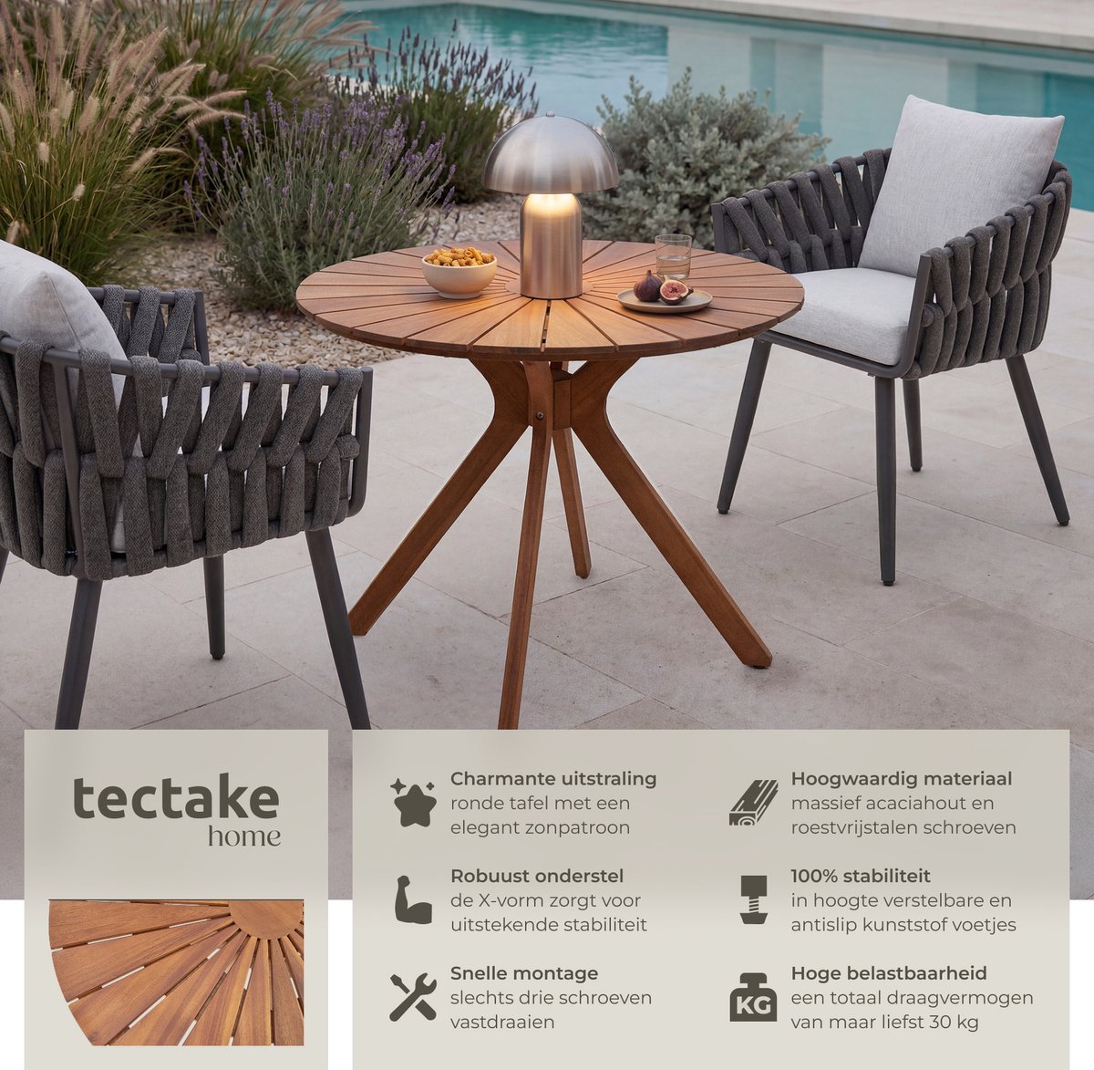 tectake Ronde Houten Tuintafel - Ø70 x 62 cm thumbnail 2