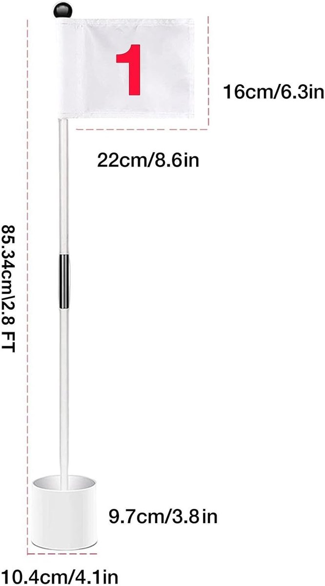 Golf Putting Vlag - Golf Oefen Set - Golf Oefenen - Dubbelzijdig Ontwerp - 493 cm - Wit van GOLF — afbeelding 5