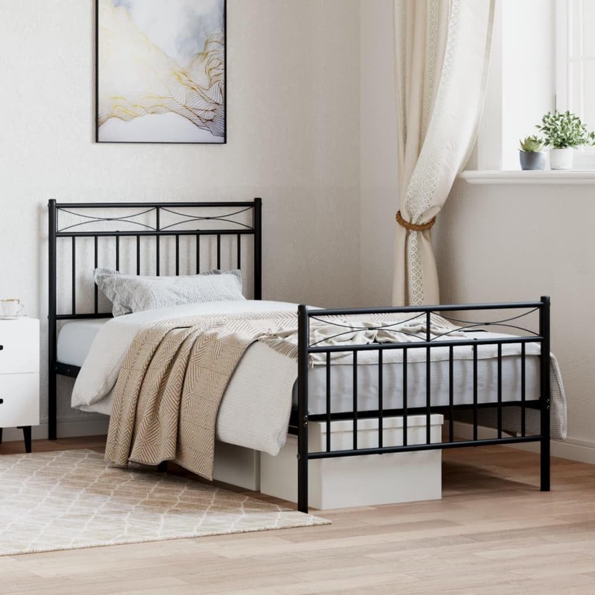 Bedframe met hoofdeinde - Metalen bedbodem - Slaapkamer inrichting - Robuuste metalen constructie - 90 x 200 cm - Zwart