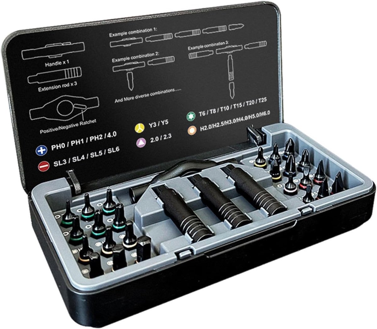 Ratelschroevendraaier Set - Precisie Schroevendraaier - Meubel Montage - 24-in-1 Bit Systeem - Compacte Case - Grijs