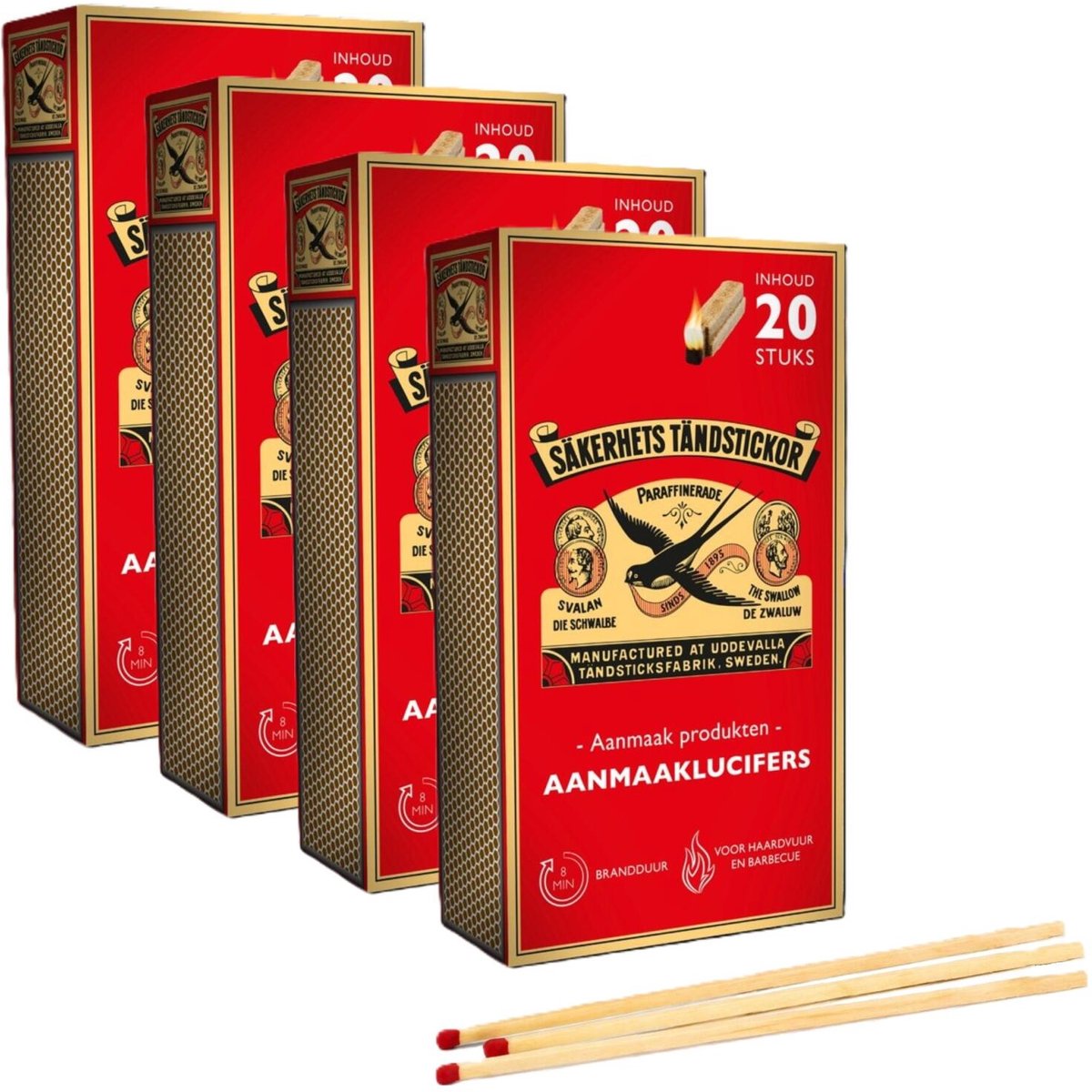 Zwaluw Aanmaaklucifers - 160x stuks - 20 cm - bbq - kachel - open haard lucifers