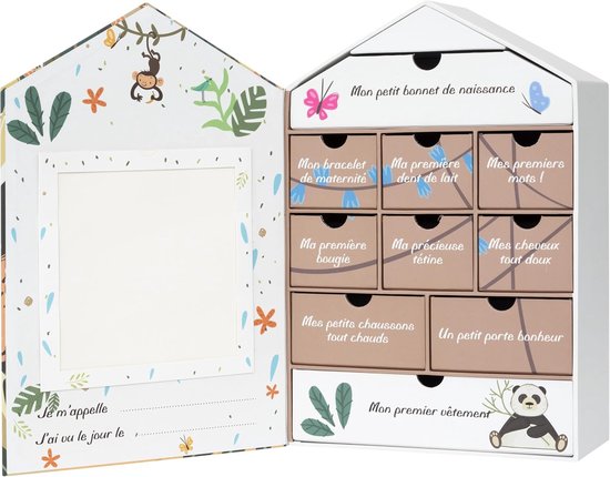Atmosphera Jungle - Herinneringsdoos voor Baby - Met 10 opberglades - Jungle design - Voor het bewaren van eerste herinneringen — afbeelding 3