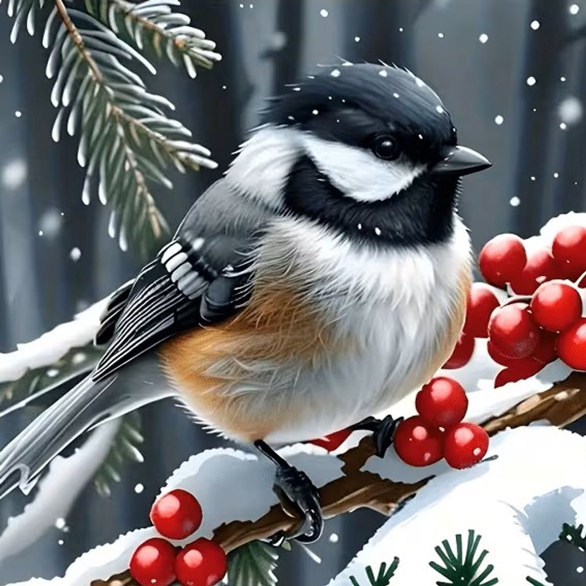 25x25cm Diamond painting vogel in sneeuw nr 493