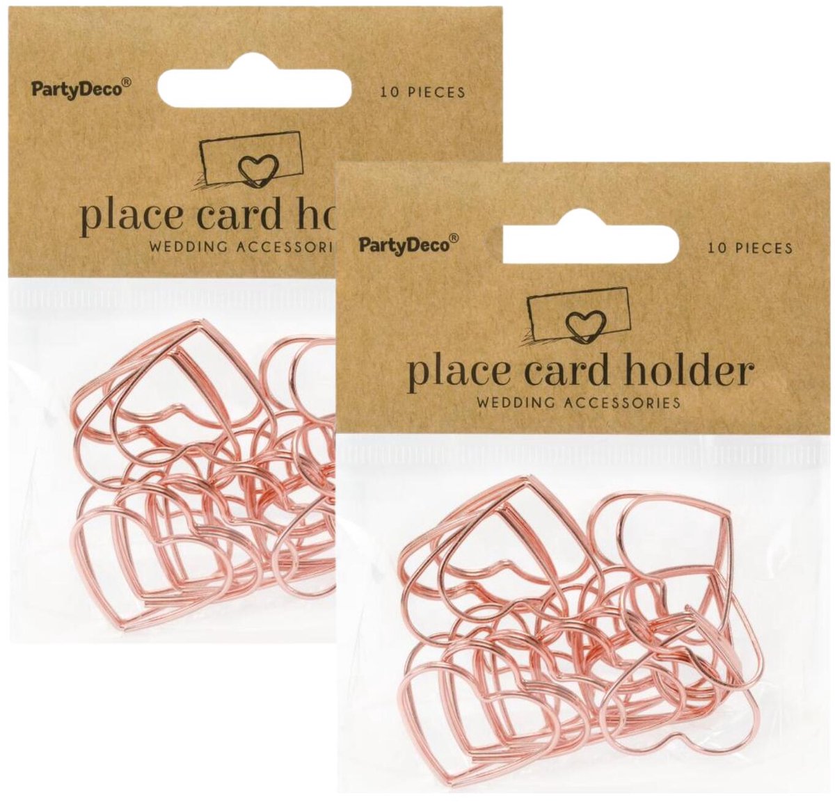 Partydeco Naamkaart / plaatskaart houders - hartje - Bruiloft - 20x stuks - roségoud - 2,5 cm