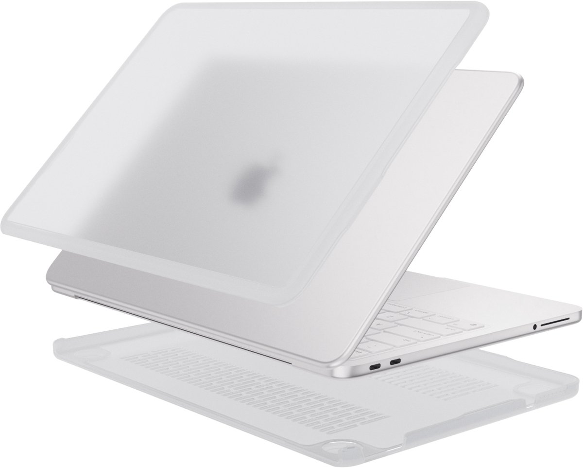 Casemania Hoes Geschikt voor MacBook Neo - Grijs/Transparant - Schokbestendige Hardcase met Verstevigde Rand Geschikt voor Apple MacBook Neo A3404 met Ventilatie-openingen