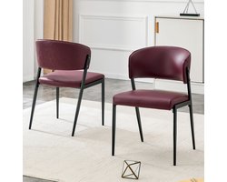 Eetkamerstoelen - Set Van 2 - Gestoffeerde eetkamerstoel - Eettafelstoel - Eetkamerstoelen - PU - Met rugleuning - Antislip - Metalen stoelpoten - Modern Design - Rood