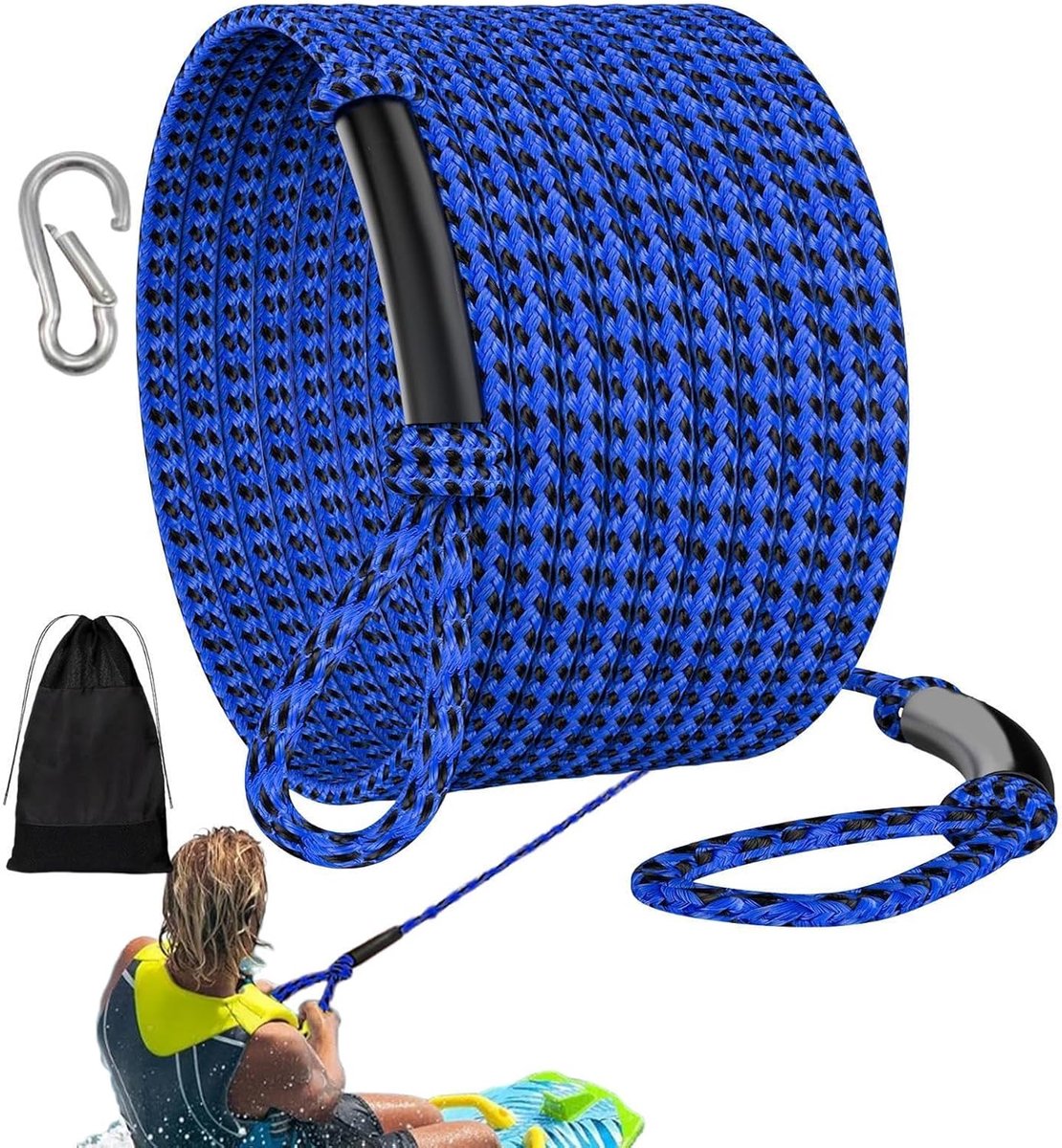 Sleepkabel Watersport - Touw Boot - Veilig Slepen - Drijvend Ontwerp - 18 Meter - Blauw Zwart