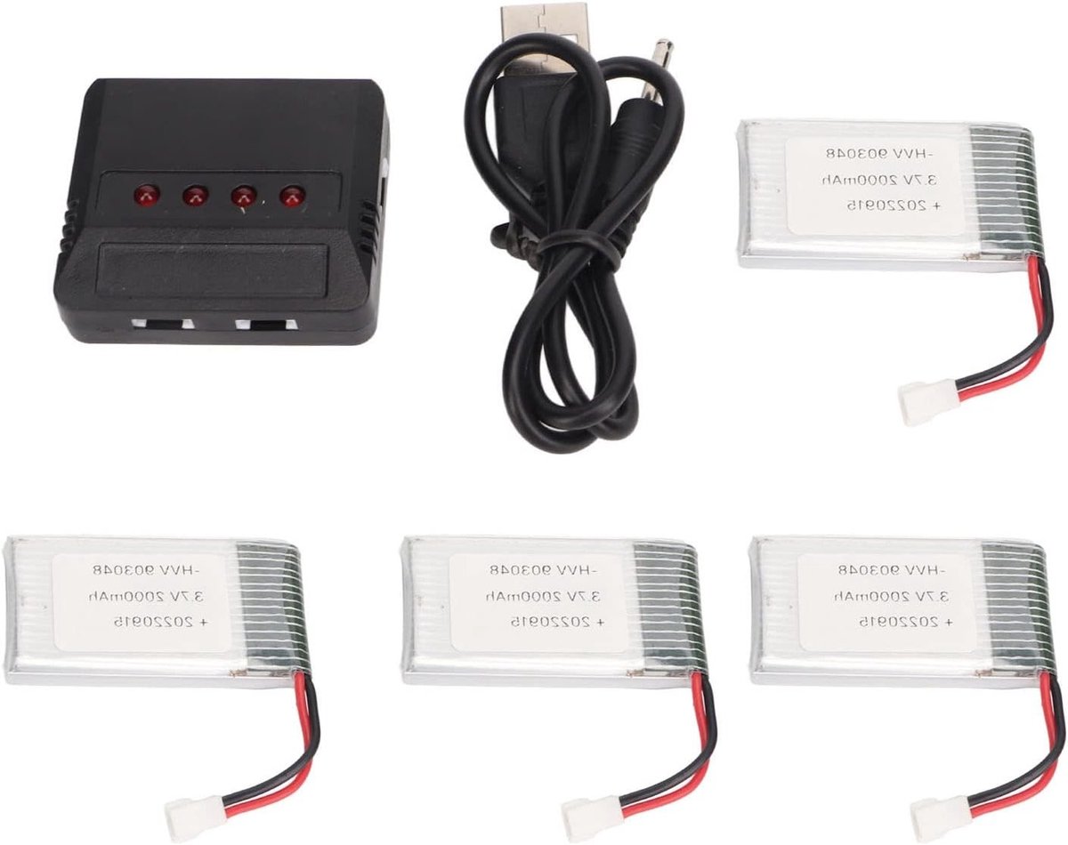 4-delige 3.7V Lithium batterijset met oplader voor RC drones, quadcopters en luchtvaarttoepassingen - 2000mAh capaciteit