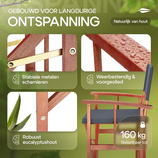 Casaria Regisseursstoelen Set van 2 - FSC met Armleuningen - Antraciet — afbeelding 3