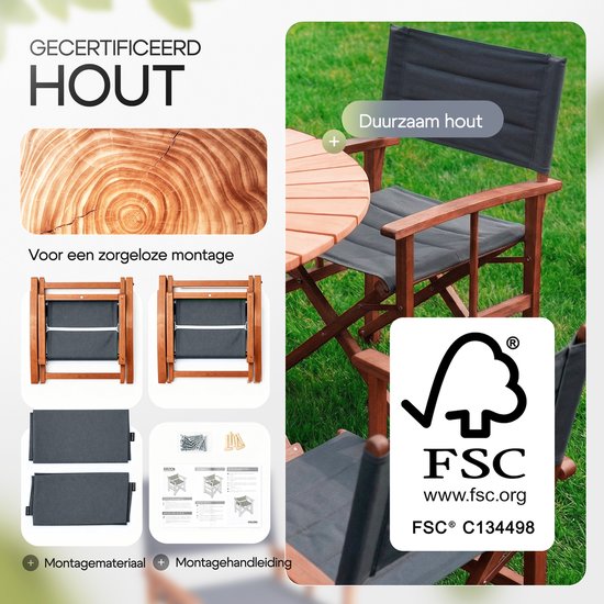 Casaria Regisseursstoelen Set van 2 - FSC met Armleuningen - Antraciet — afbeelding 4