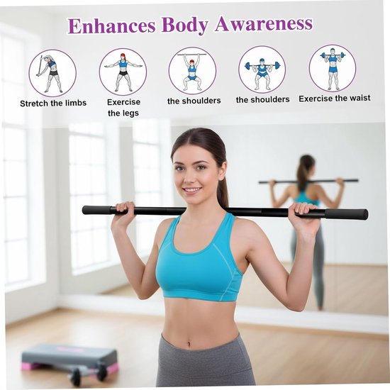 Yogastok - Fitnessstok Rekstok - Yoga Accessoires - Makkelijk mee te Nemen - Schuimrubberen Handgreep - Antislip Eindkap - 151cm - Zwart — afbeelding 5