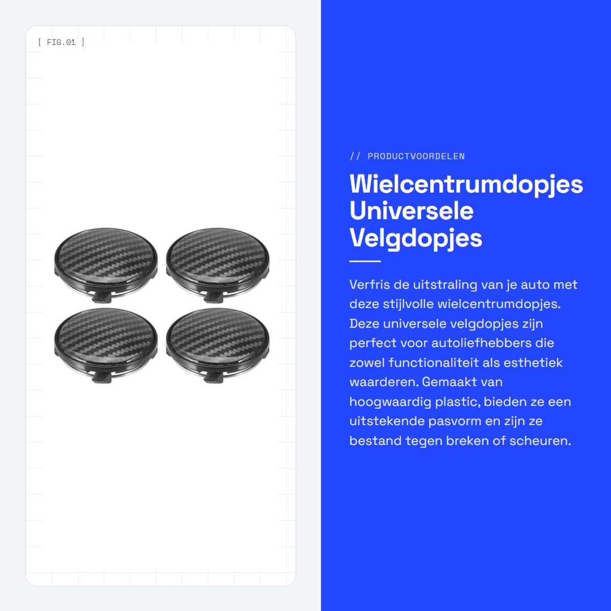Dailygoods- Velgdopjes 4 Stuks - Universele Wielcentrumdopjes - Zwart - Carbon Fiber - Duurzaam - Geschikt voor Auto's en Vrachtwagens - Wielcenterdop
