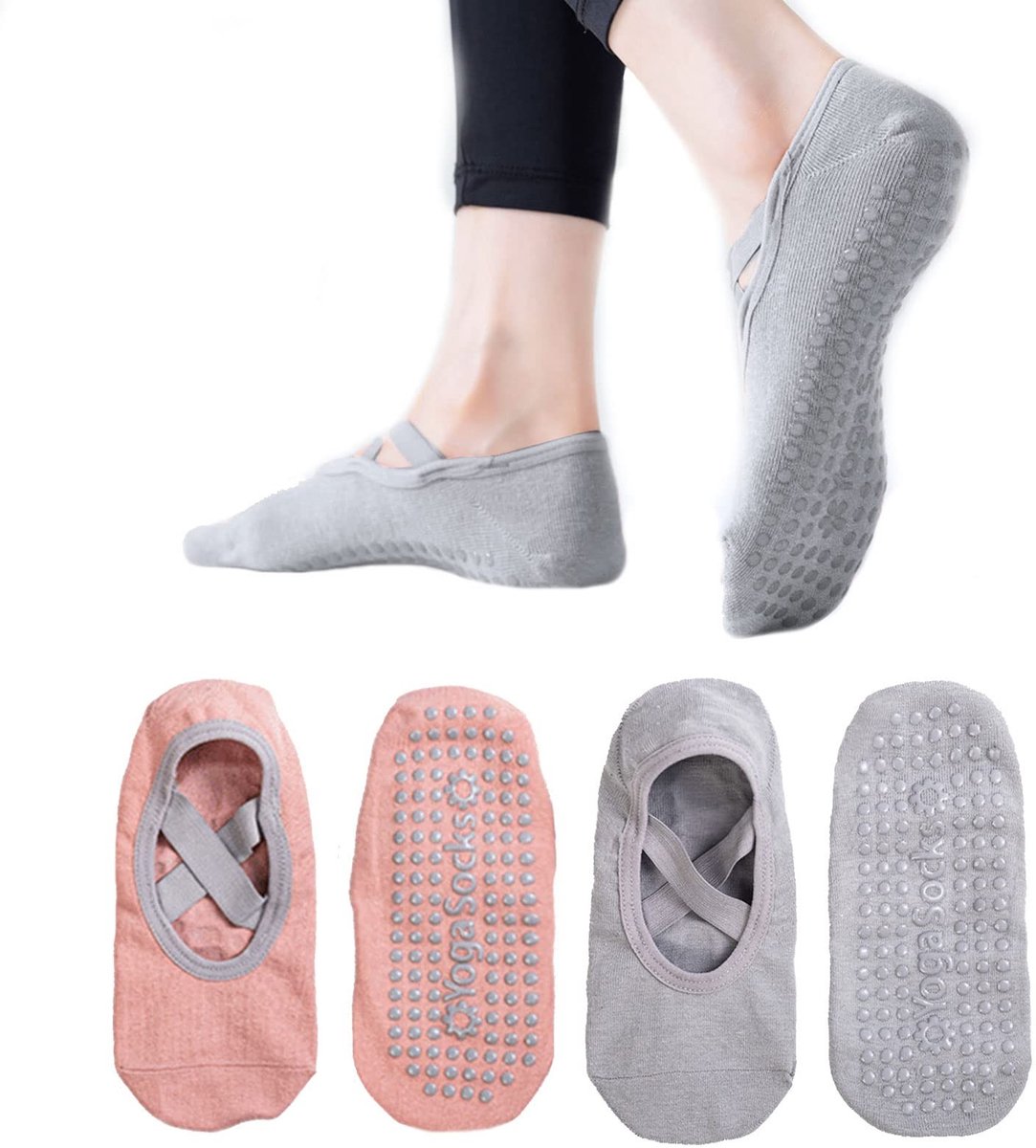 Dailygoods- Yogasokken Antislip - 2 Paar - Katoen/PVC Grippunten - Maat UK 3-9/EUR 35-41 - Voor Dames/Heren - Ideaal voor Yoga/Pilates - Antislip Sokken
