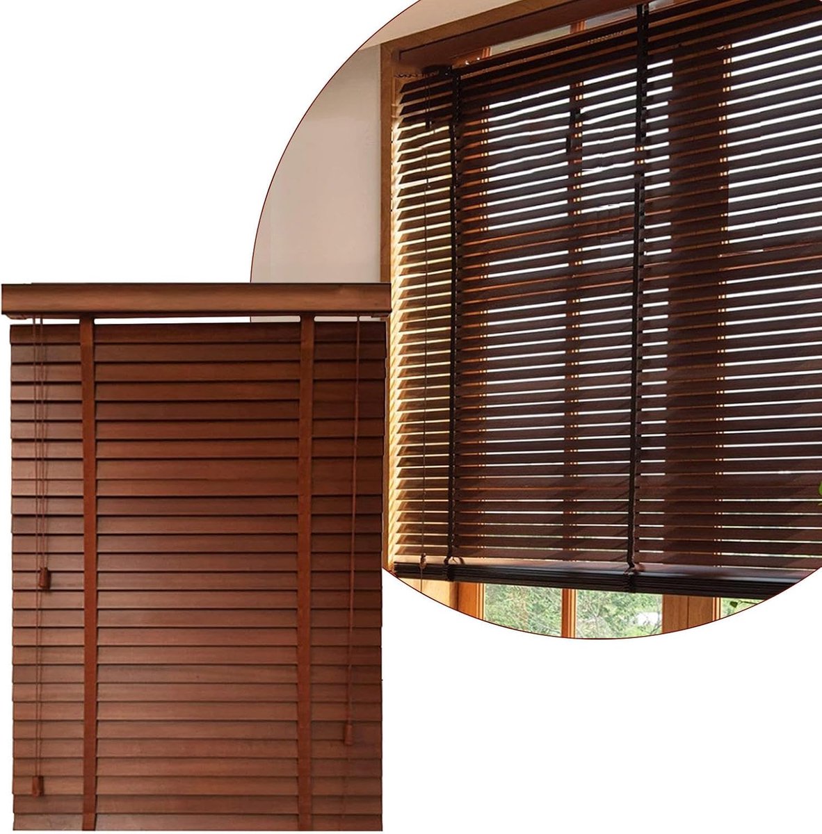 Houten Jaloezieën - Raamdecoratie - Privacy Creëren - Massief Hout - 120x230cm - Natuurlij