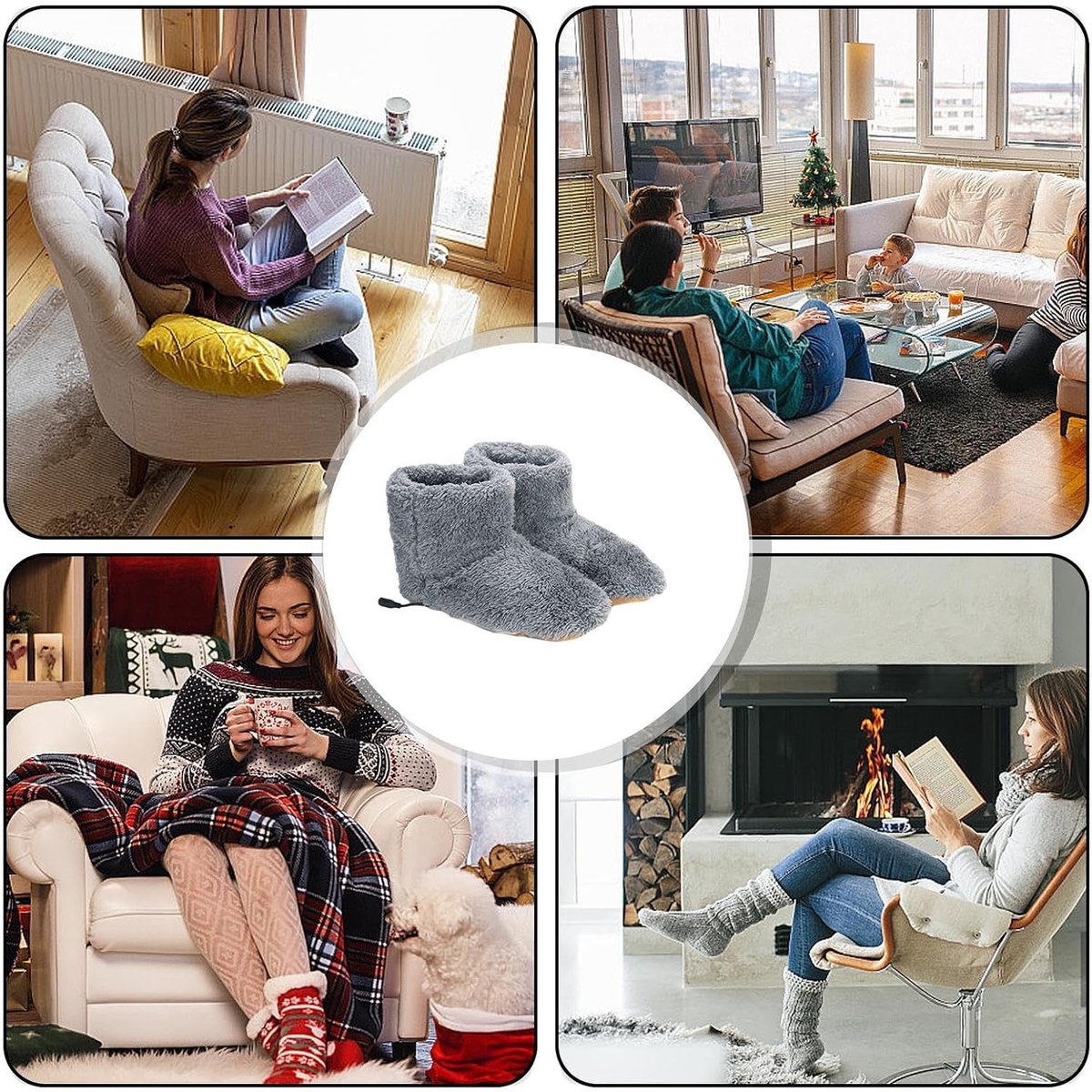 Elektrische Voetenwarmer - Verwarmde Pantoffels - Winterse Warmte - USB Oplaadbaar - Maat 39-43 - Grijs — cadeau in Gadgets - foto 2