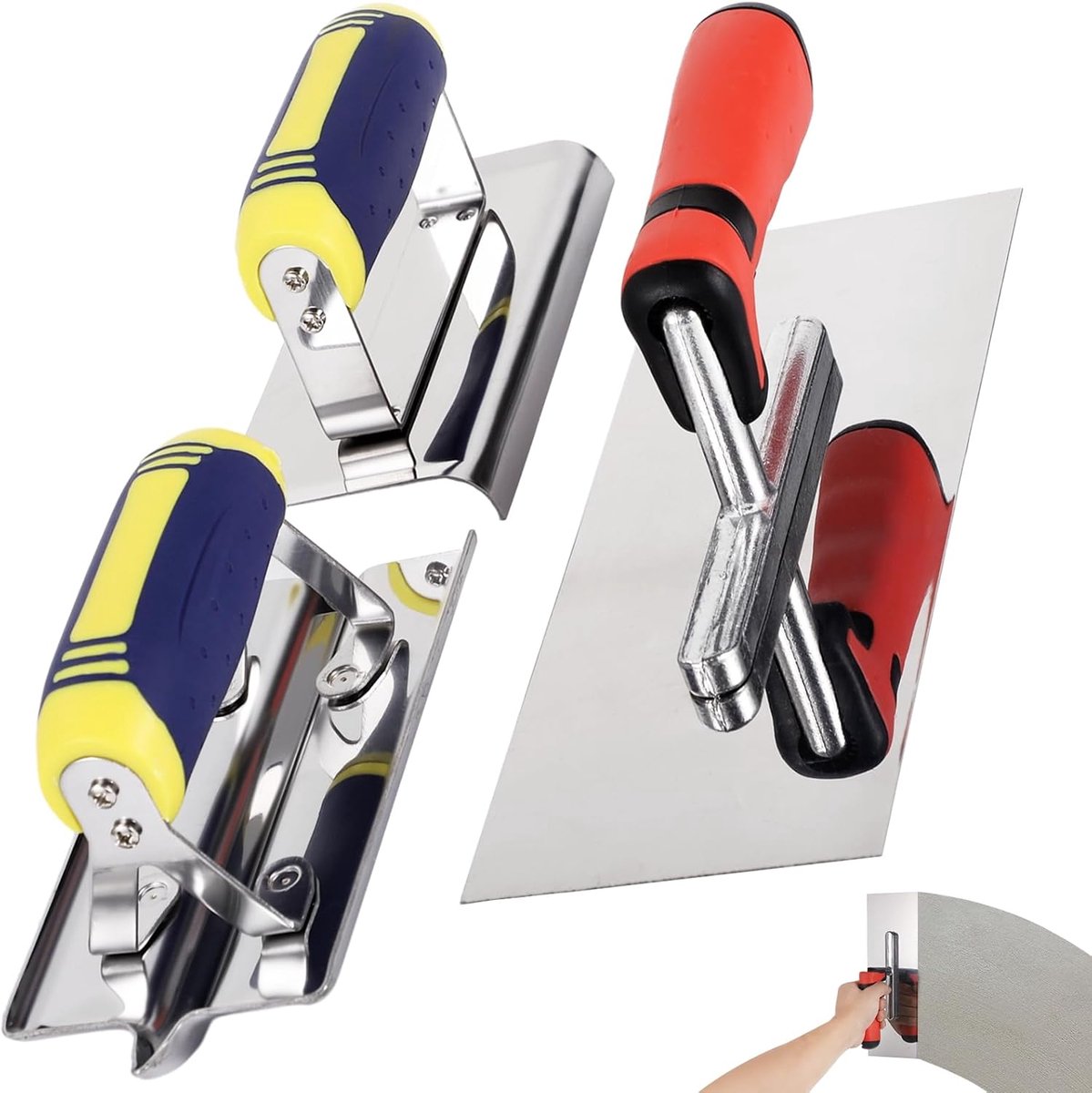 Beton Troffel Set - Metselgereedschap Mortel - Afwerking Werk - Roestvrij Staal - 3 Stuks - Zilver