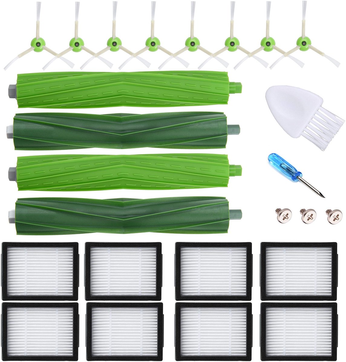 Dailygoods- Onderdelen Set voor iRobot Roomba - 2x Centrale Rollen - 8x Filters - 8x Zijborstels - Duurzaam Ontwerp - Eenvoudige Installatie - Reserveonderdelen