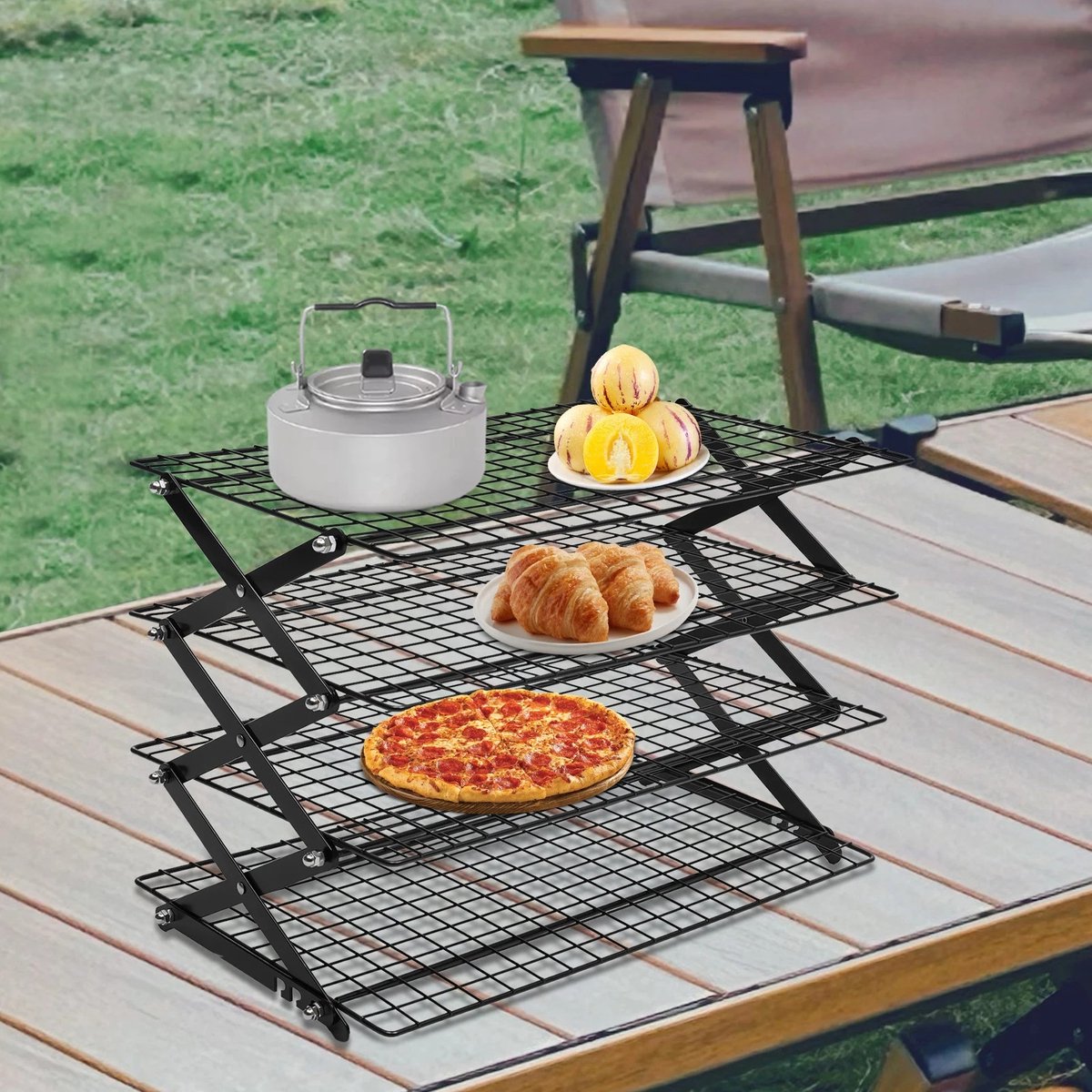 Dailygoods 4-laags opvouwbaar koelrek, opvouwbaar droogrek voor het bakken van koekjes, koelrek voor het bakken van koek