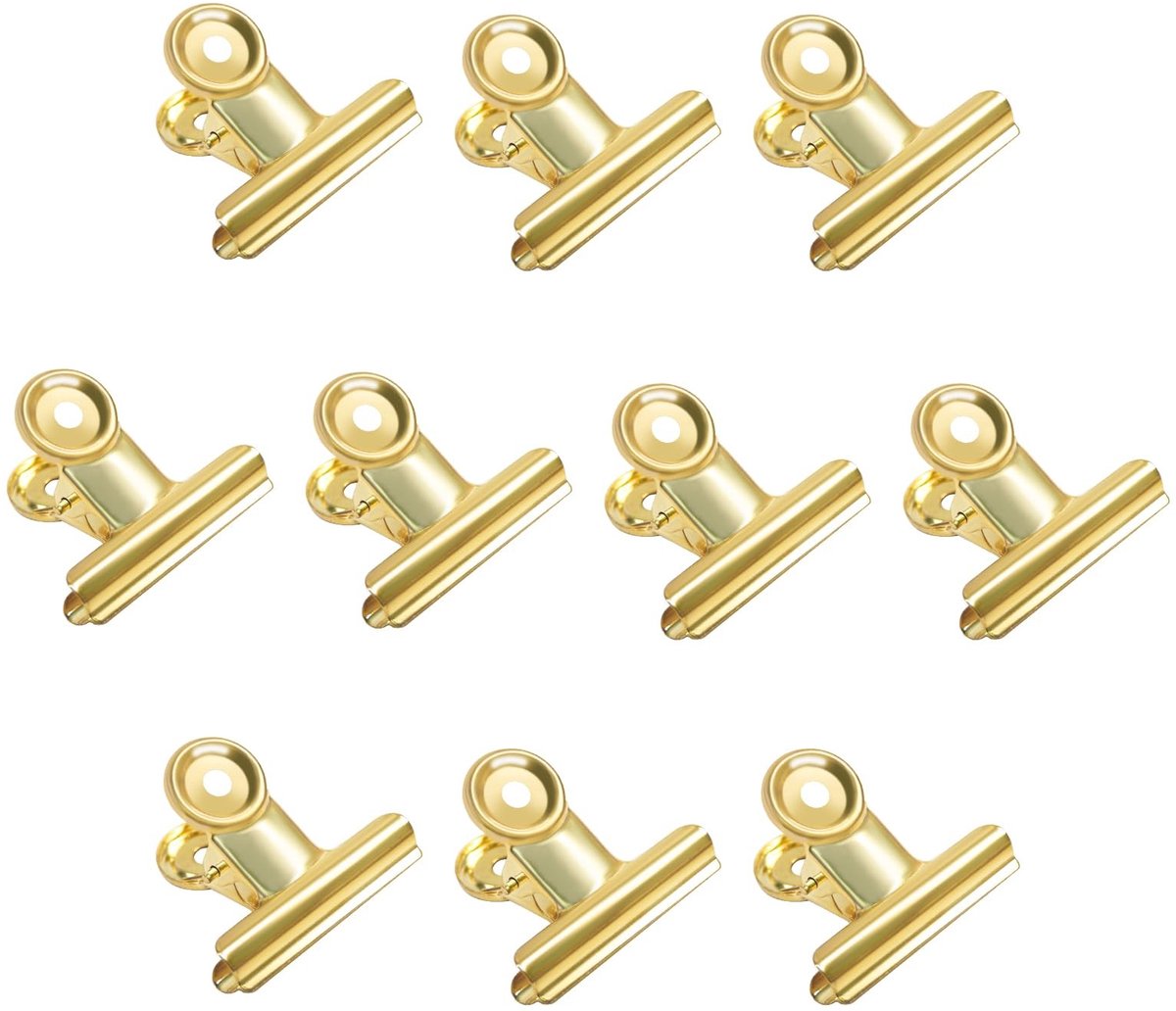 Dailygoods- Stierklemmen 10 Stuks - Robuuste Metalen Klemmen - Antislip Ronde Klem - Duurzaam en Roestvrij Staal - Voor Foto's en Documenten - Licht Goud 50 mm - Bulldog Clips