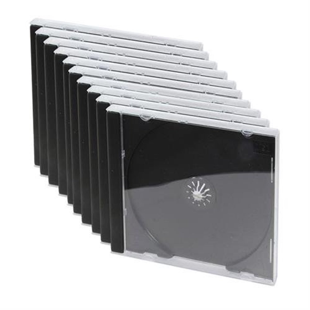 Dailygoods- Jewel Case voor 1 CD/DVD - CD Hoesjes - CD Opbergmap - Transparant - Zwart Inlegbodem - Set van 10 Hoezen - Cd Hoes