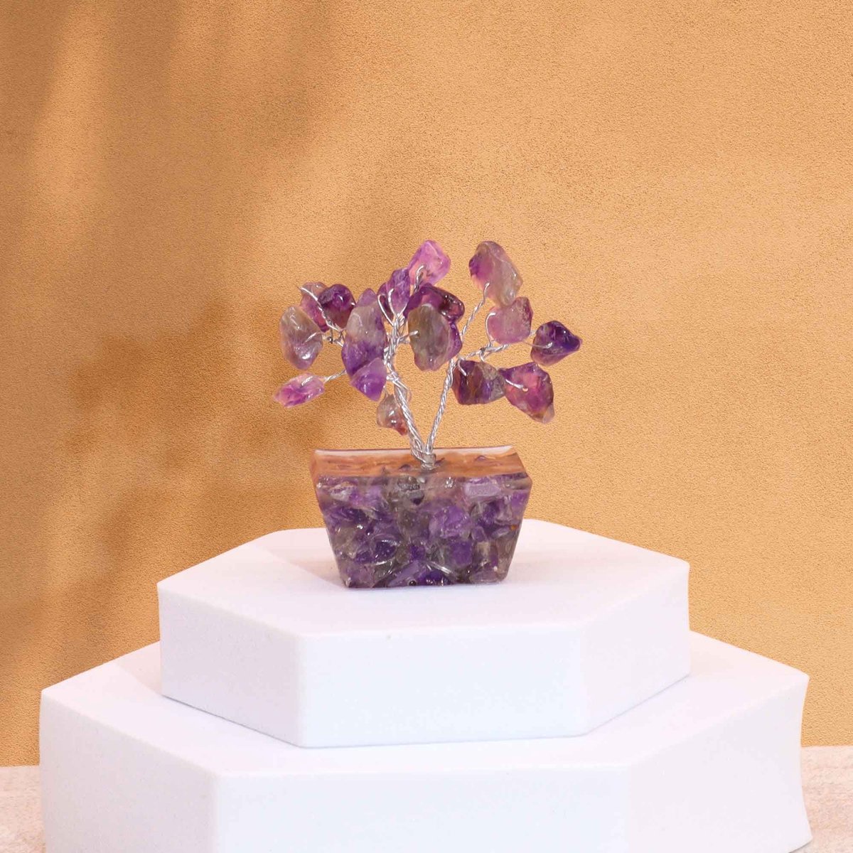 Mini edelsteenbomen op orgonite basis - amethist (15 stenen)