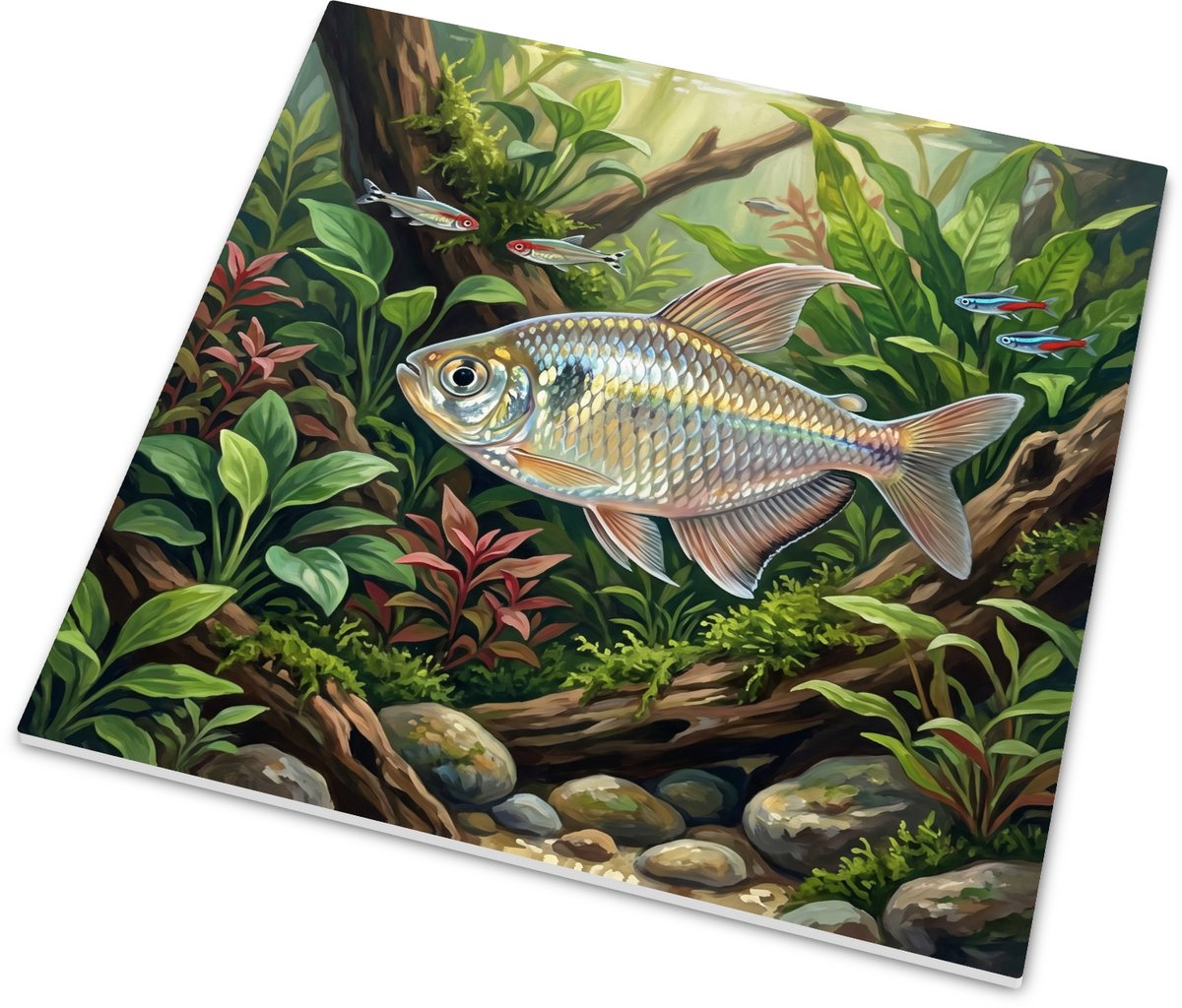 Tegeltje met zilverzalm vis illustratie - stijlvolle aquarium decoratie