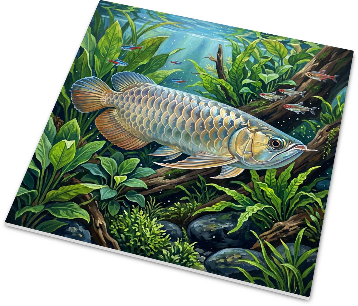 Tegeltje met Aziatische Arowana - Elegante aquarium illustratie voor visliefhebbers
