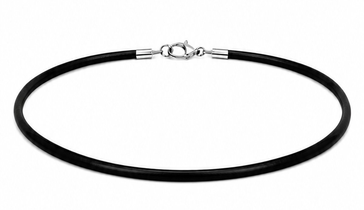AuBor ®. Leren ketting met zilveren sluiting. Zwart. 2mm × 40cm