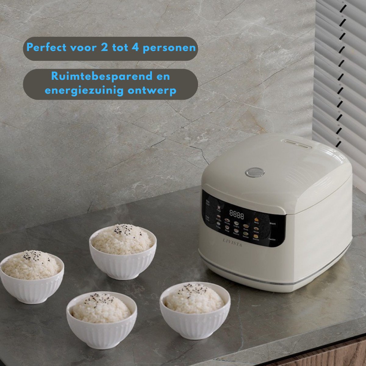Livista Rijstkoker – 2L – Multicooker – Met Stoomfunctie, Timer en Warmhoudfunctie – 10 Programma's – Titanium Binnenpan – Touchscreen – Wit – foto 5