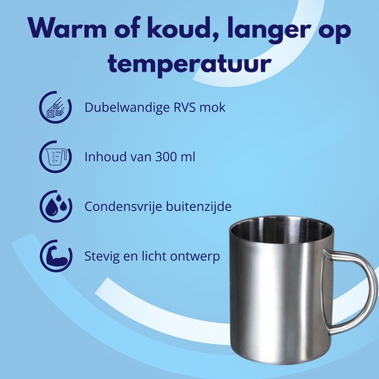 Knaak RVS Mok of Koffiebeker - 300 ML - Dubbelwandig - Roestvrij Staal — afbeelding 2
