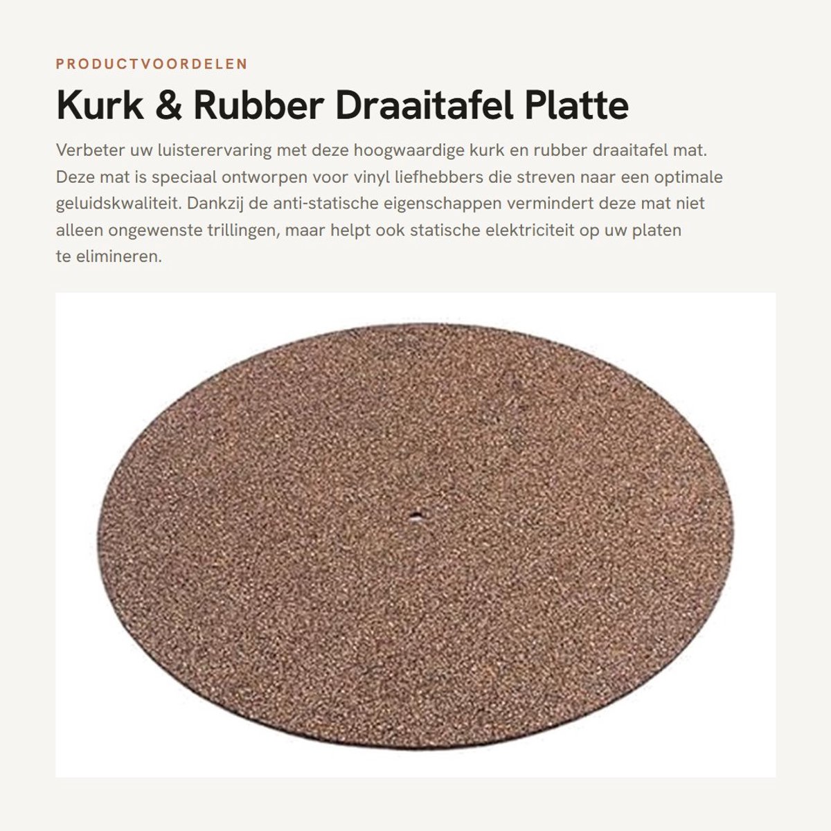 Allecto - Kurk & Rubber Draaitafel Platte Mat - Anti-Statisch - 300 mm - Verbeter Geluidskwaliteit - Geschikt voor LP Vinyl Records