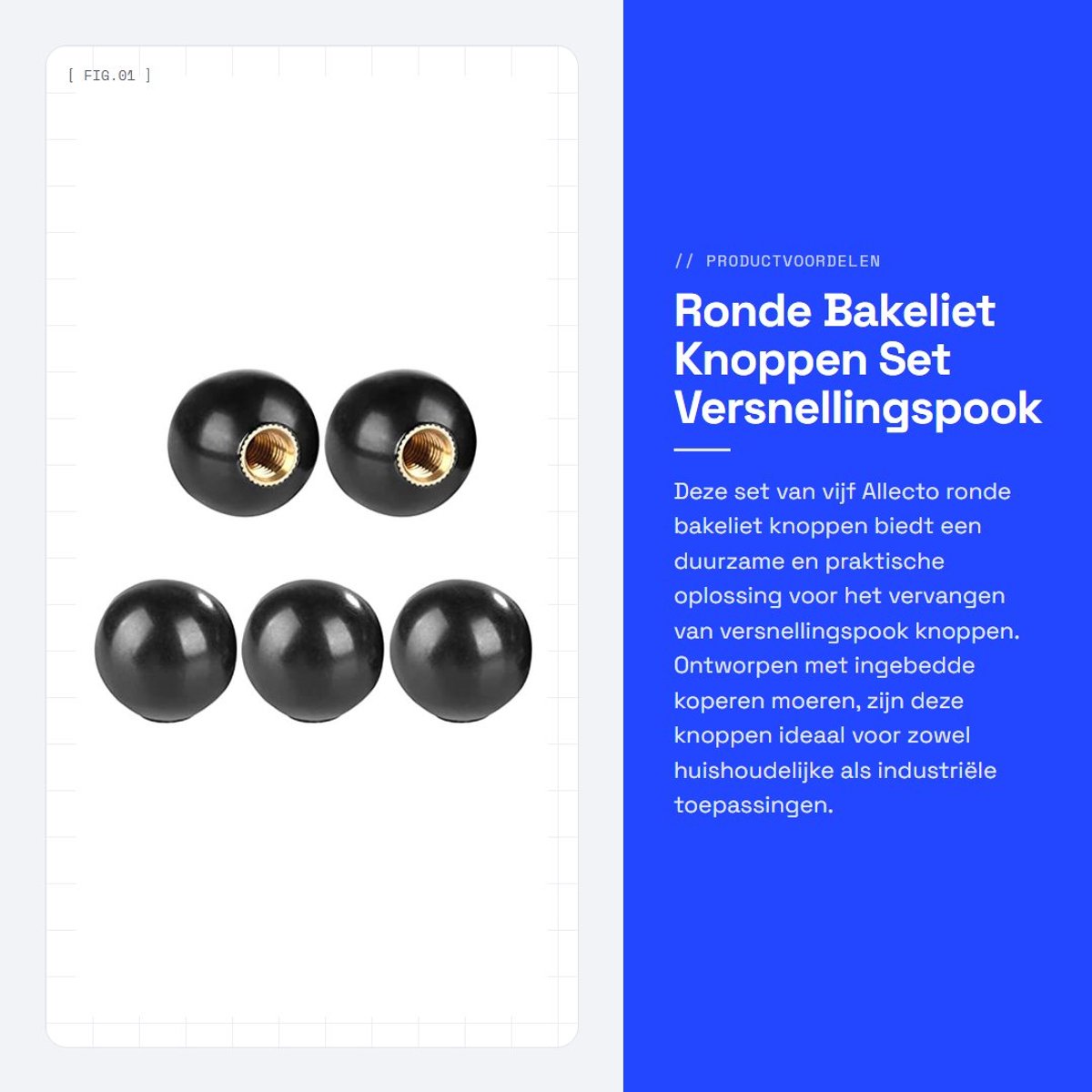 Dailygoods- Pookknop Universeel - Ronde Bakelieten Knop - Vervangingsknop - Eenvoudig te Installeren - Schokbestendig - Hoogwaardige Kwaliteit - Versnellingsknop