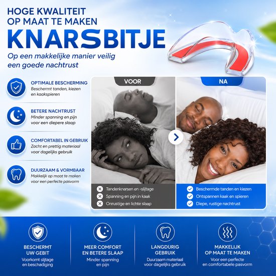 Man en vrouw slapen vredig met knarsbitje. Beschermt tanden en kiezen, zorgt voor ontspanning en een diepe nachtrust.