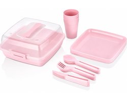 Picknickset voor 6 personen - Picnic set - Piknikset - Inclusief 32 aparte stuks (messen+vorken+lepels+borden) - Roze