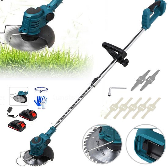 Verstelbare Elektrische Grastrimmer - 3 Verwisselbare Messen (Metaal En Kunststof) - Zuiver Koperen Motor 18000 Tpm Max. - Telescopische Steel 98-128 cm - Blauw — afbeelding 2