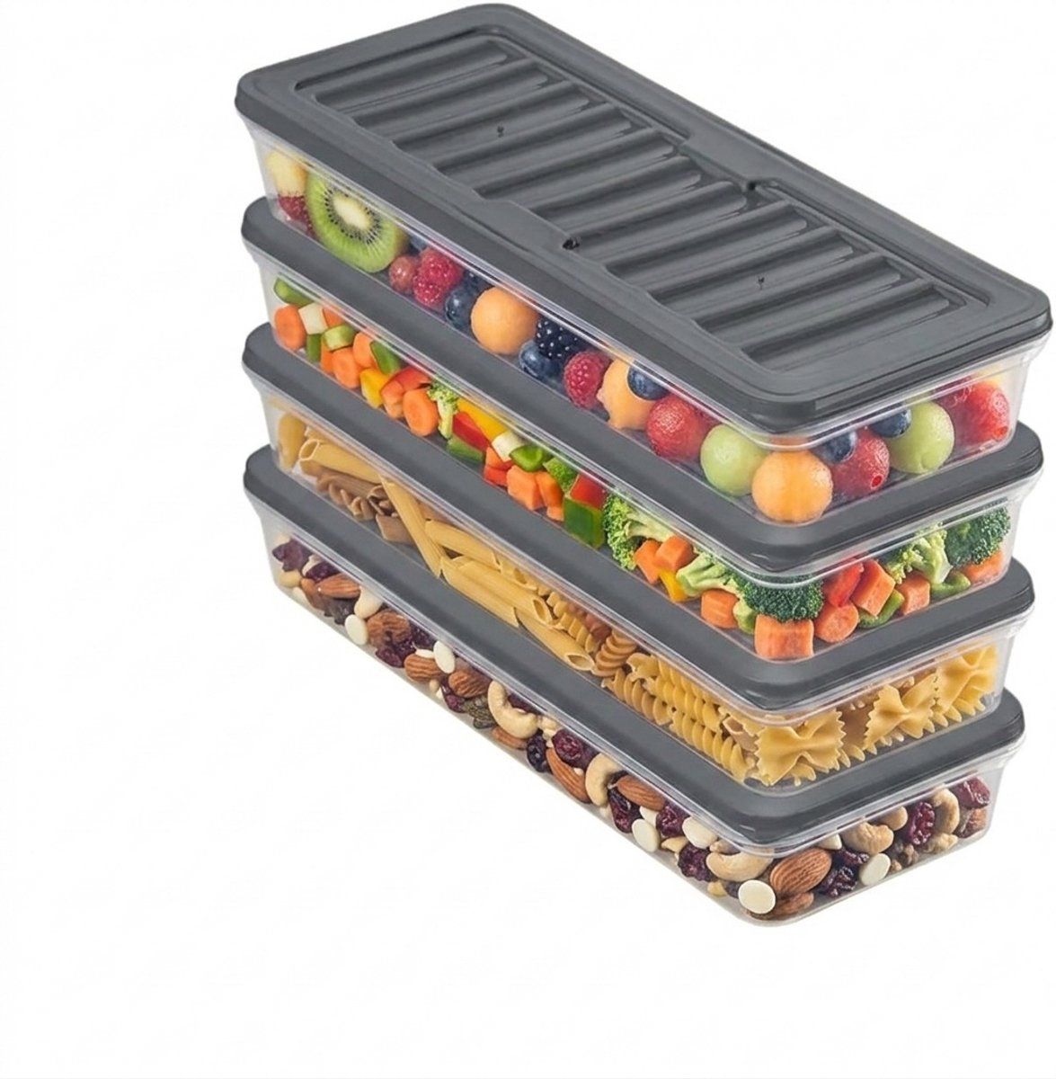 Stapelbare vershouddozen set 4x1170 ml - Voorraaddozen voor vriezer en koelkast - Herbruikbare snijboxen met deksel - Vorstbestendig tot -25°C