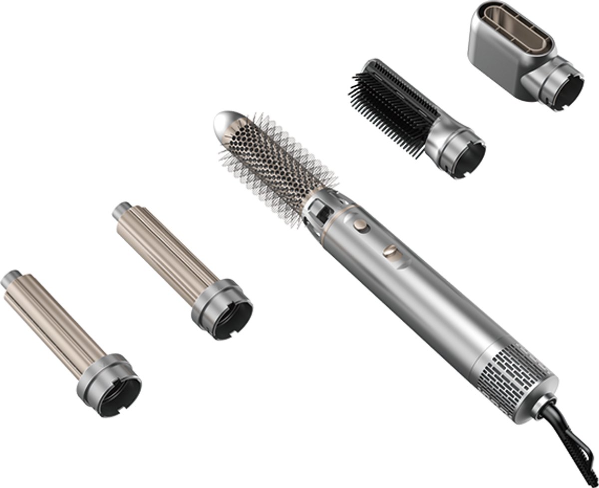 Swiss Haus® HS2405 Airstyler - 5 in 1 Föhnborstel - Krultang, Stijltang, Föhn, Thermal Brush & Multistyler - Ionentechnologie - 5 Opzetstukken - Grijs