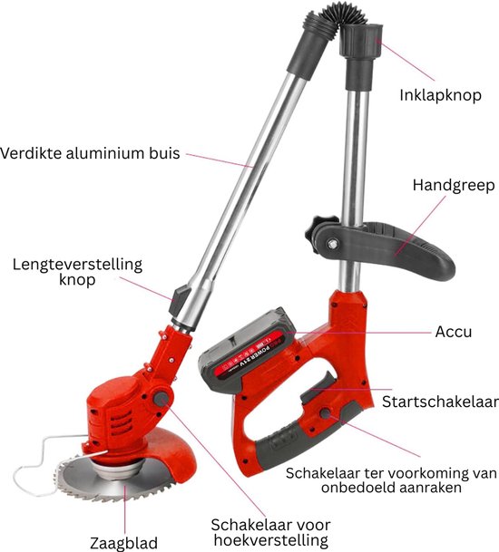 CRLYN® Grasmaaier Elektrisch - Grastrimmers met Accu - Rood van CRLYN — afbeelding 3