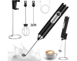 Oplaadbare Melkopschuimer - Elektrische Garde - Koffie Bereiden - 3 Snelheden Instelbaar - USB Oplaadbaar - Zwart
