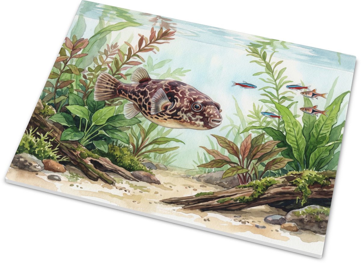 Tegeltje Aquarel kogelvis - Artistieke aquarium wanddecoratie